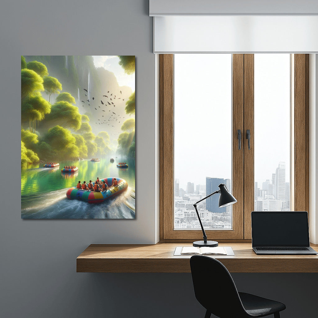 Colourful Inflatable Boats on the River: Adventure in a Picturesque Fairytale