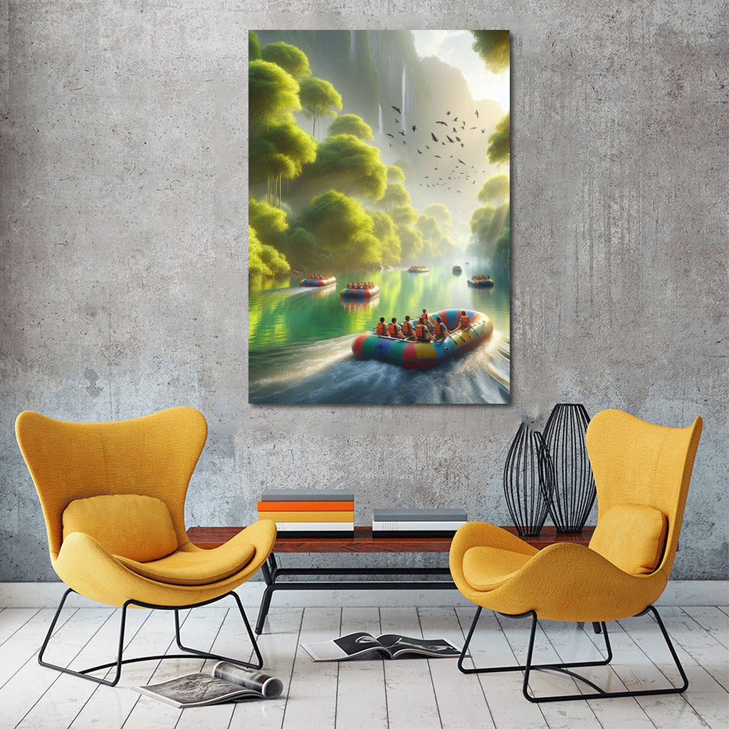 Colourful Inflatable Boats on the River: Adventure in a Picturesque Fairytale