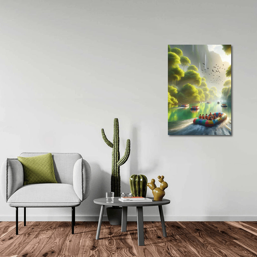 Colourful Inflatable Boats on the River: Adventure in a Picturesque Fairytale