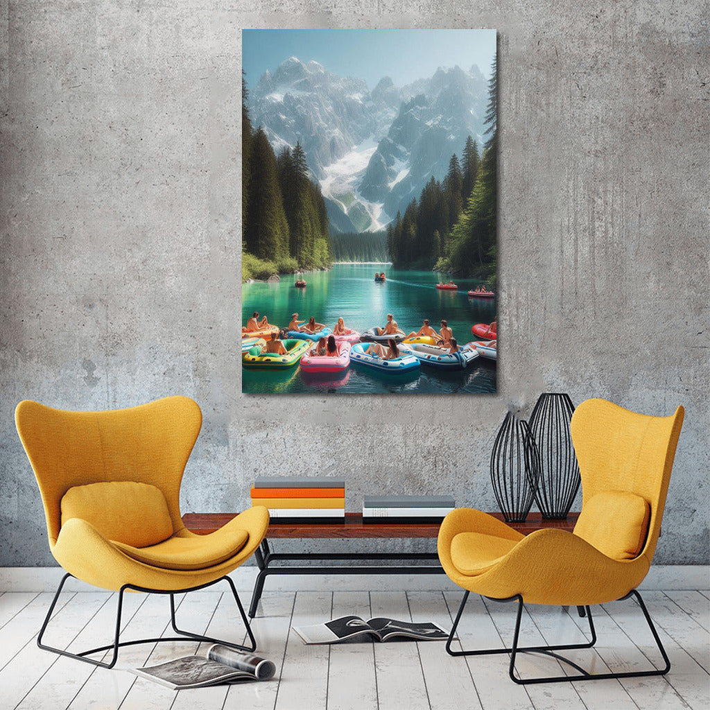 Summer Boats With Mountains In The Background: Vibrant Landscape For Tranquility