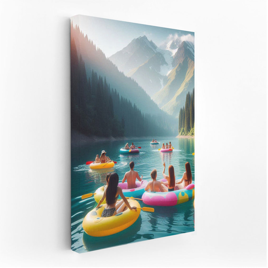 Summer Boats at the Foot of the Mountains: Vivid Impressions on Canvas