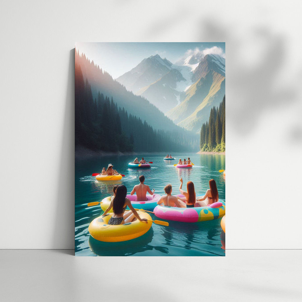 Summer Boats at the Foot of the Mountains: Vivid Impressions on Canvas