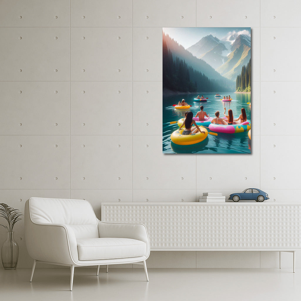 Summer Boats at the Foot of the Mountains: Vivid Impressions on Canvas