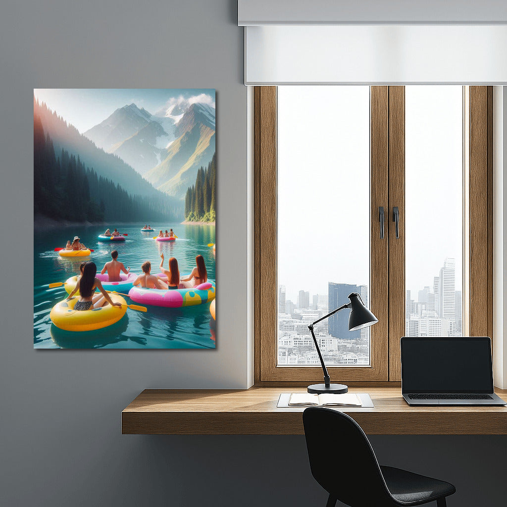 Summer Boats at the Foot of the Mountains: Vivid Impressions on Canvas