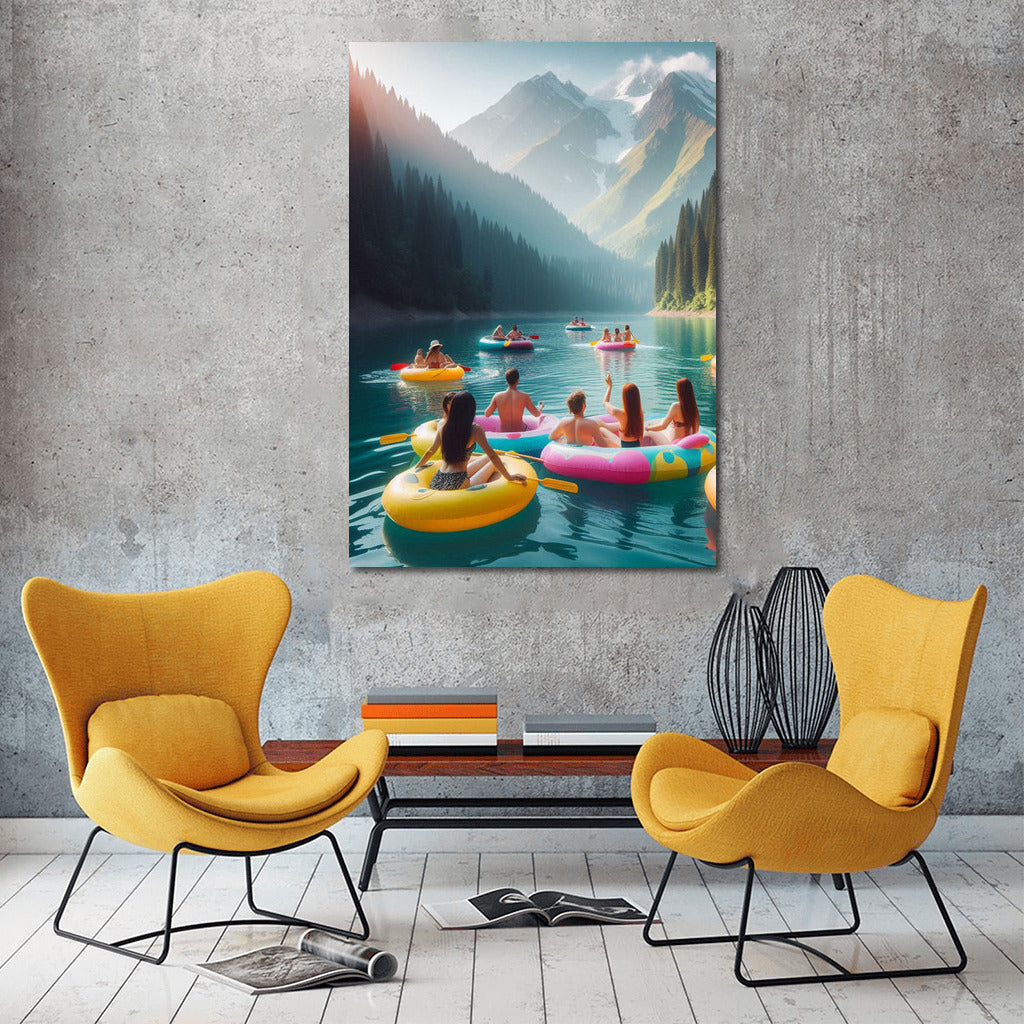 Summer Boats at the Foot of the Mountains: Vivid Impressions on Canvas