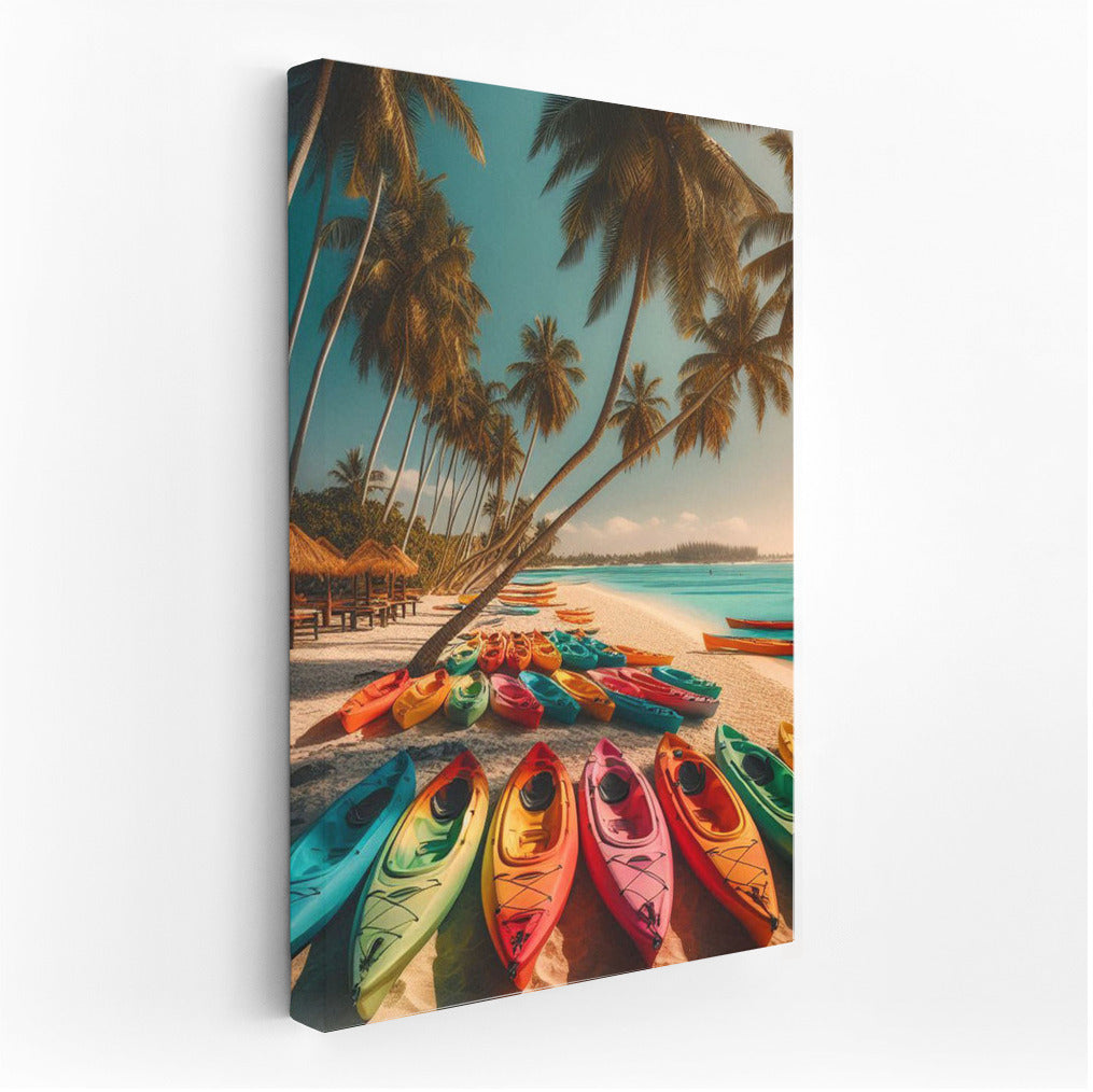 Tropical Beach: Bright Kayaks on Summer Beach