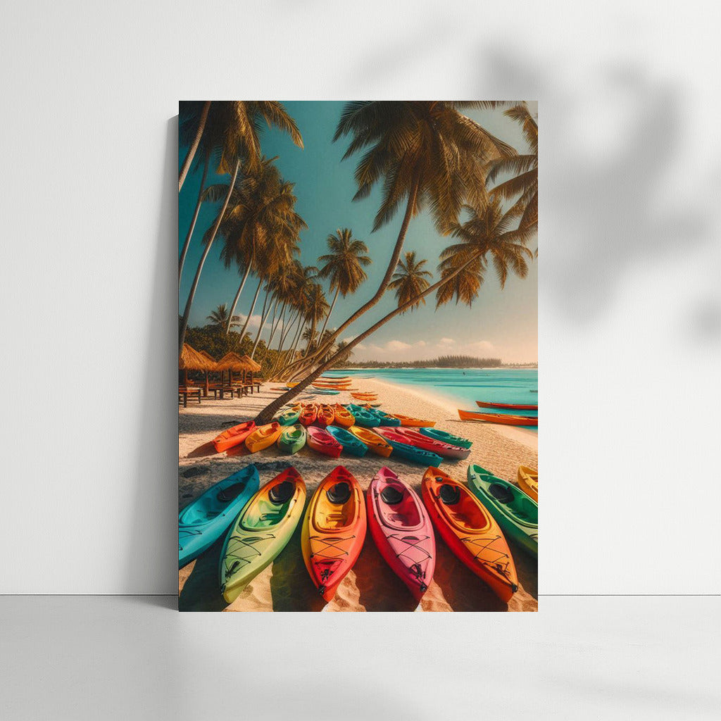 Tropical Beach: Bright Kayaks on Summer Beach