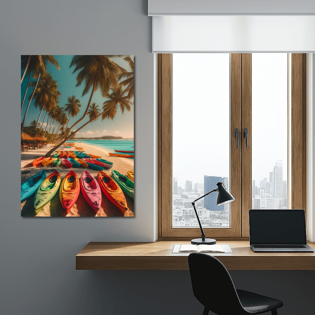 Tropical Beach: Bright Kayaks on Summer Beach