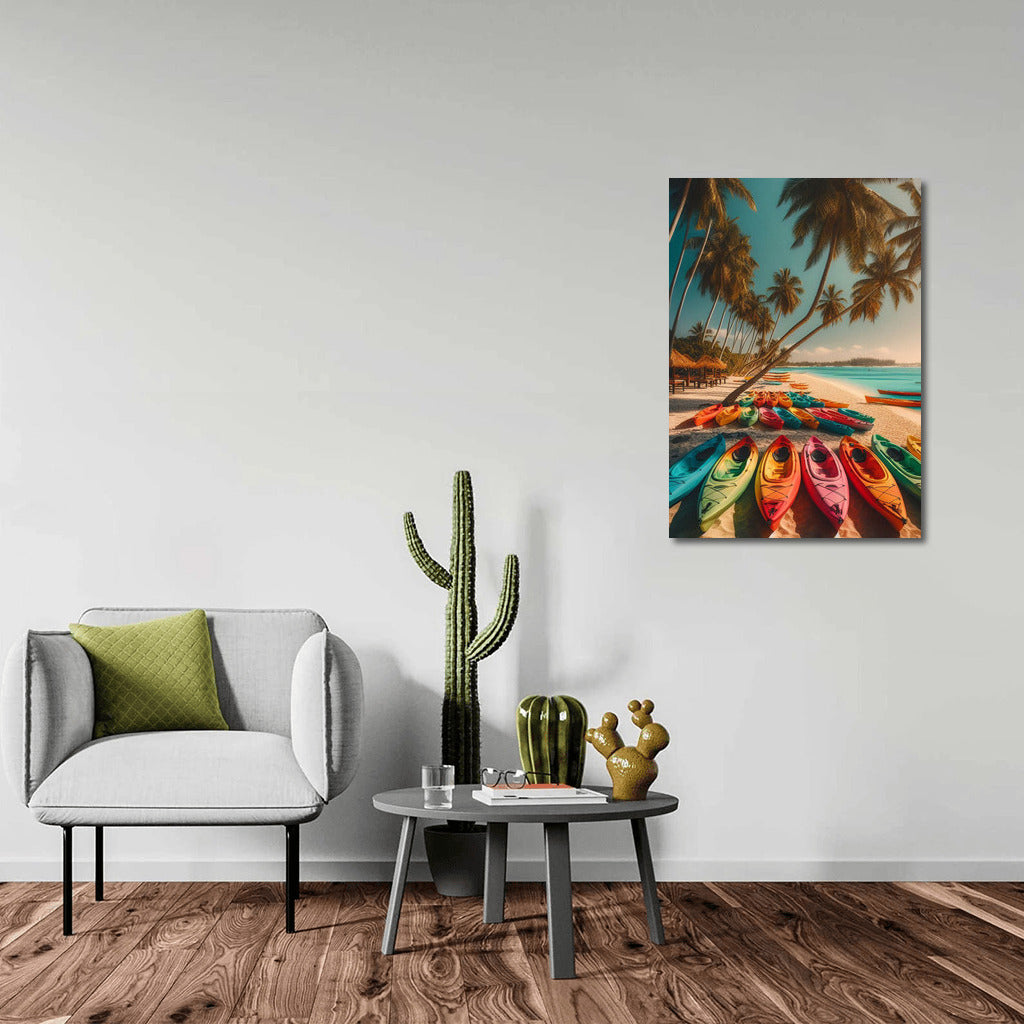 Tropical Beach: Bright Kayaks on Summer Beach