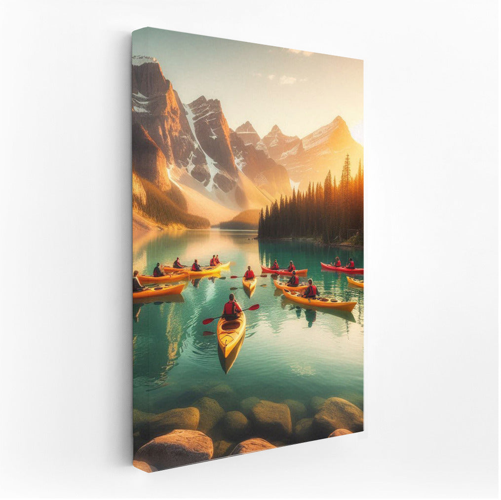 Mirror Surface of the Lake: Kayaks among the Mountains