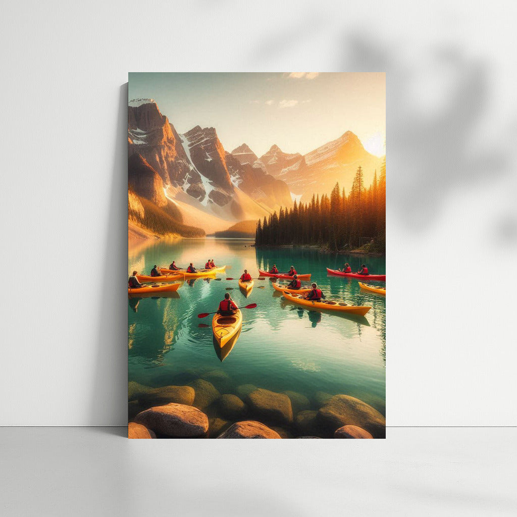 Mirror Surface of the Lake: Kayaks among the Mountains