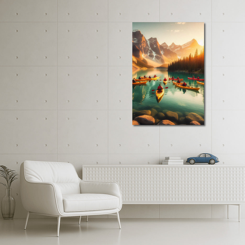 Mirror Surface of the Lake: Kayaks among the Mountains