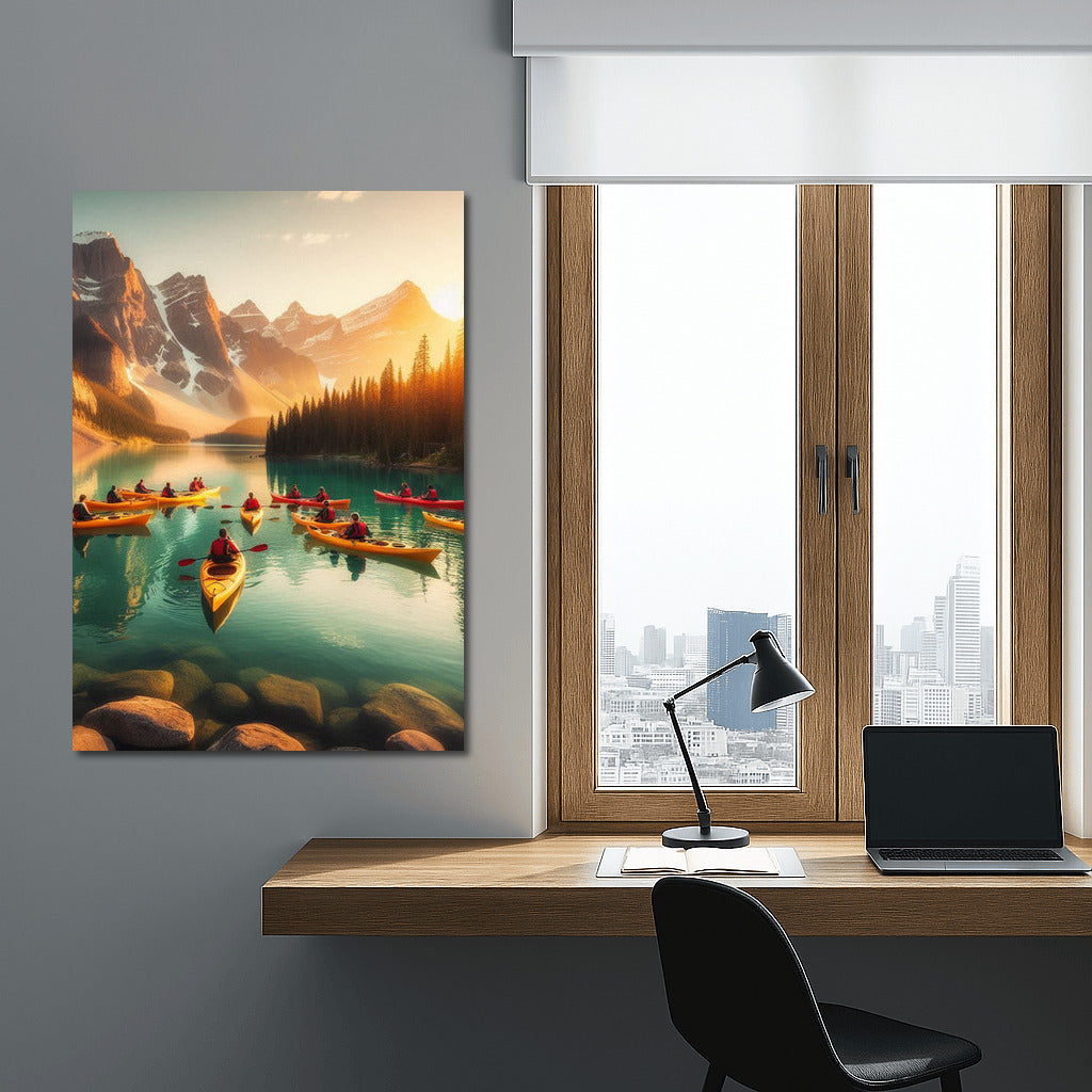 Mirror Surface of the Lake: Kayaks among the Mountains