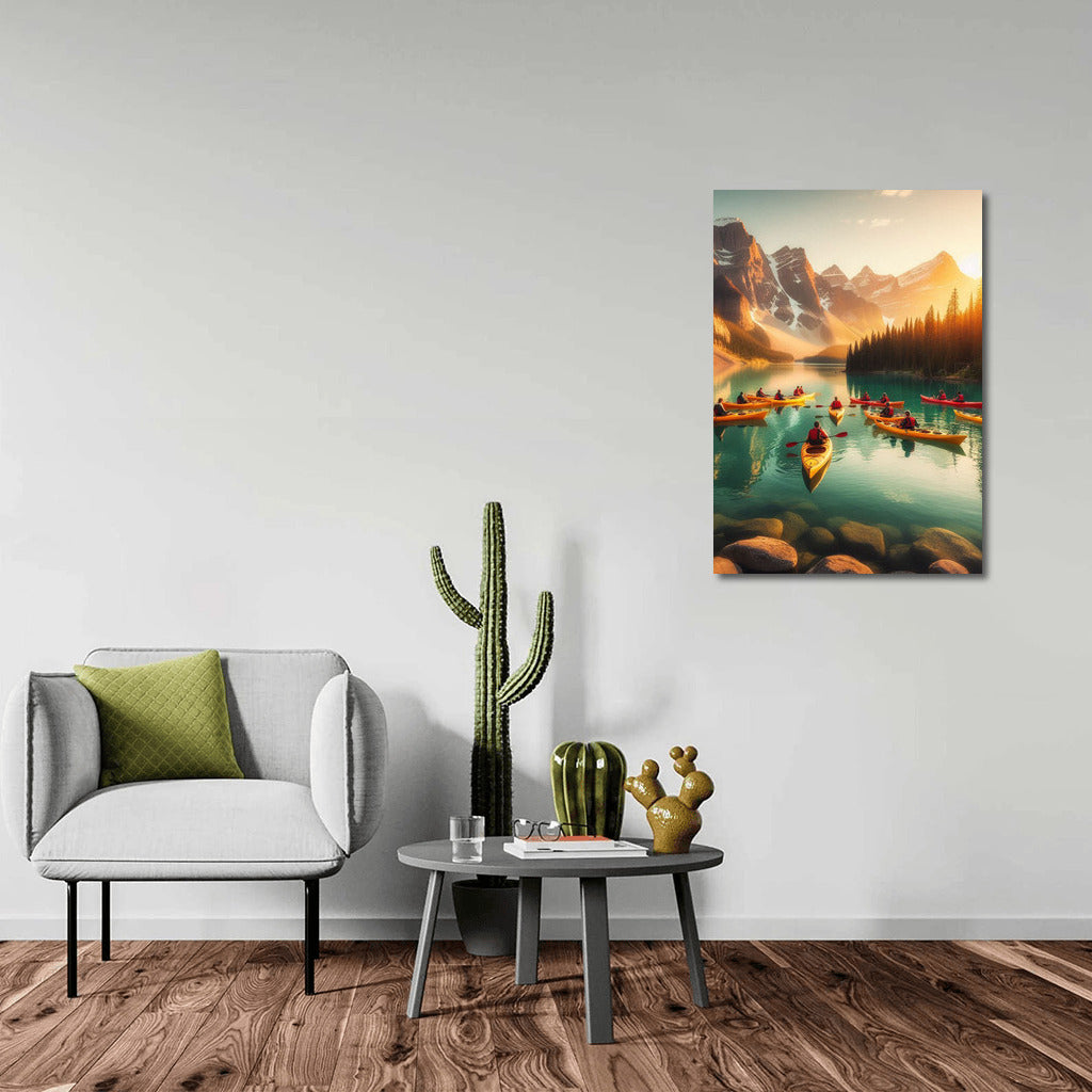 Mirror Surface of the Lake: Kayaks among the Mountains