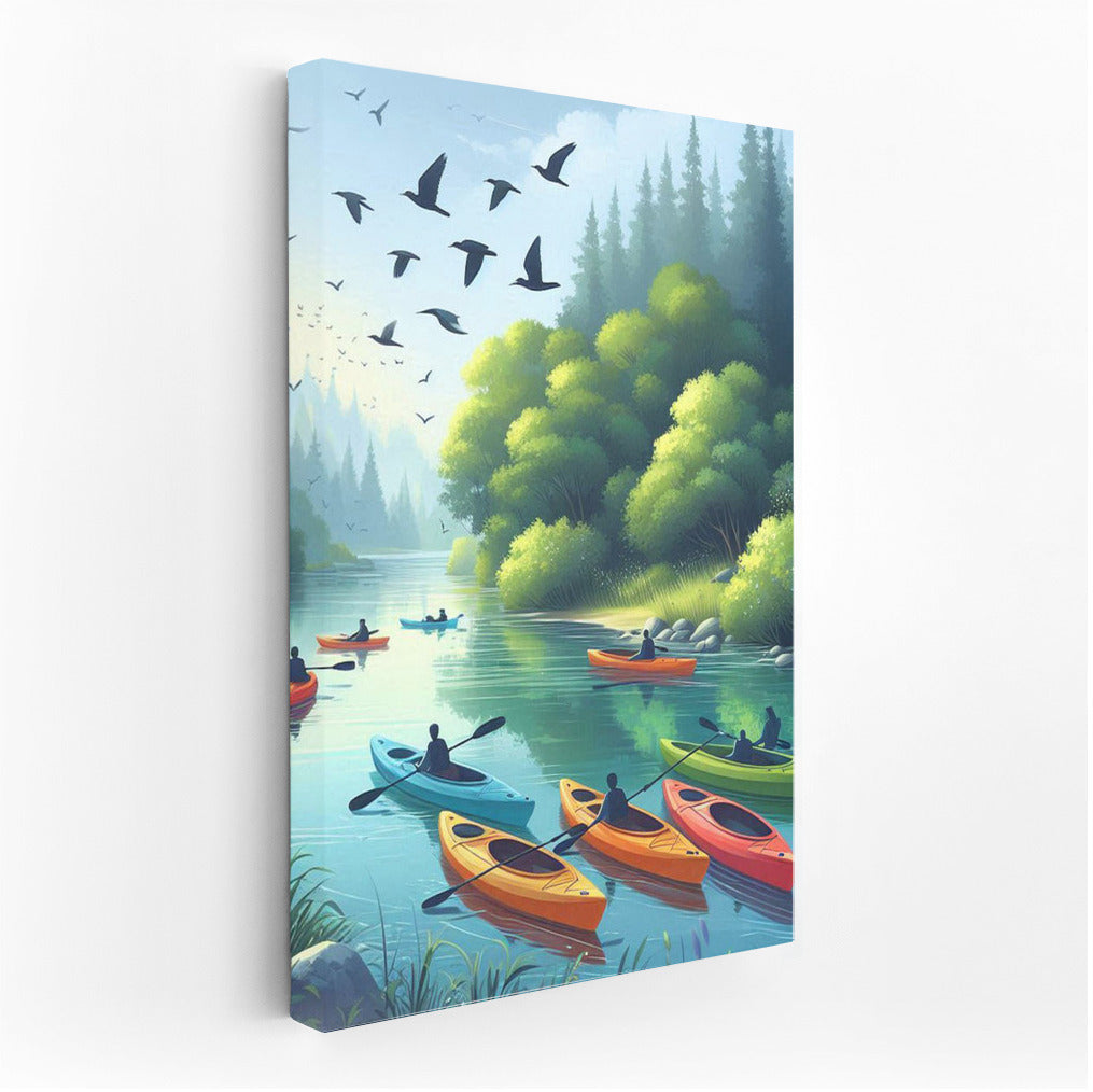 Scenic River with Kayaks: Freshness and Peace