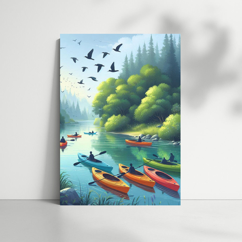 Scenic River with Kayaks: Freshness and Peace