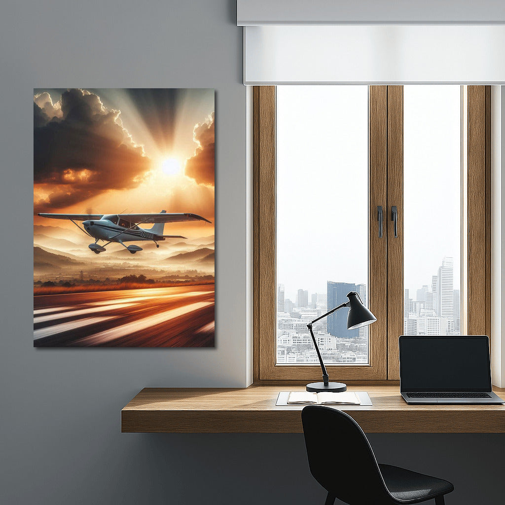 Sunset Flight: Light Sport Aircraft on the Runway