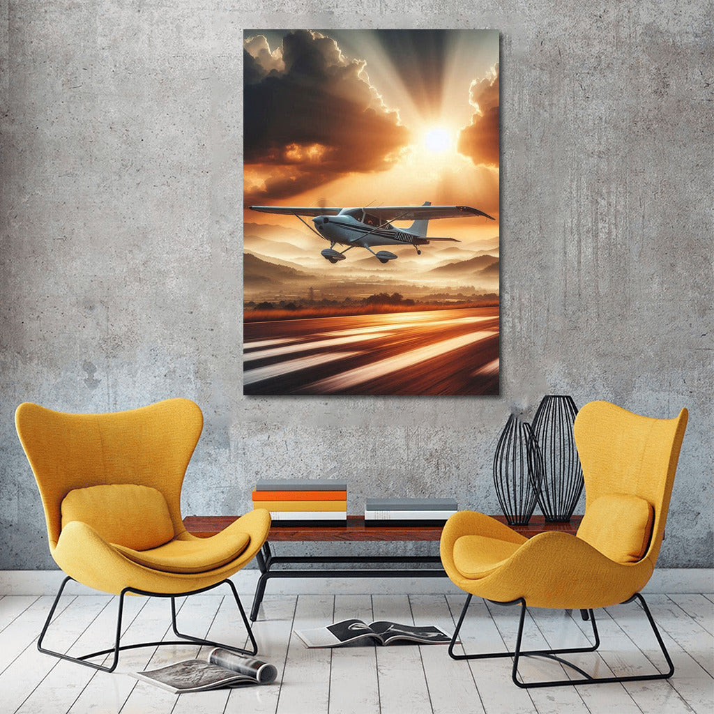 Sunset Flight: Light Sport Aircraft on the Runway