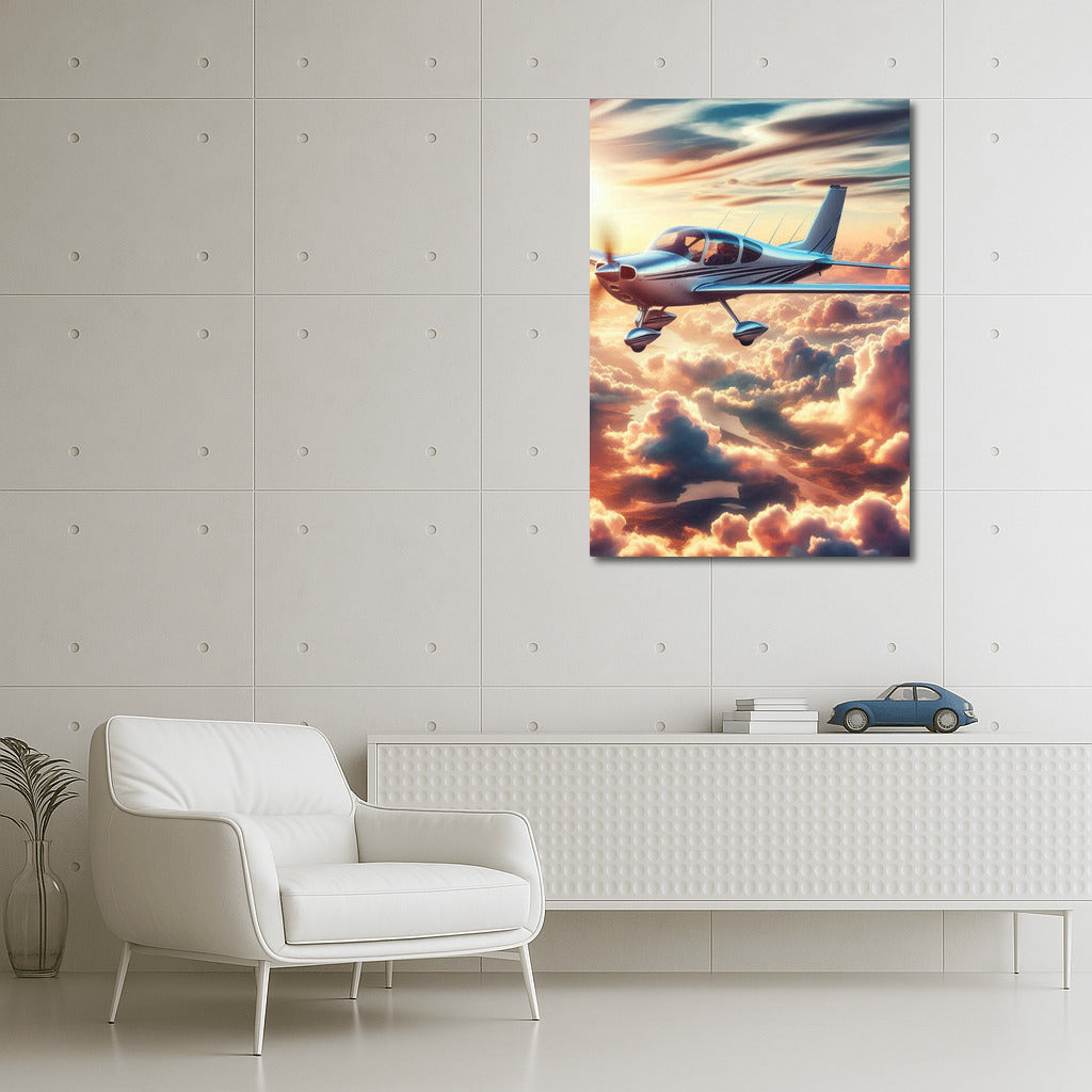 Sunset Flight: Light Sport Aircraft Among the Clouds