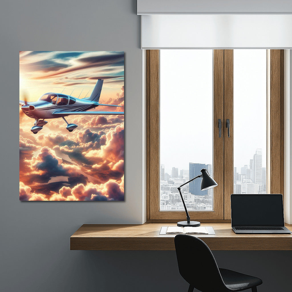 Sunset Flight: Light Sport Aircraft Among the Clouds