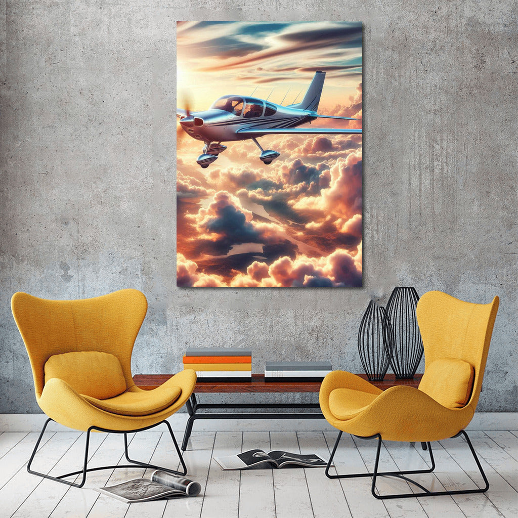 Sunset Flight: Light Sport Aircraft Among the Clouds