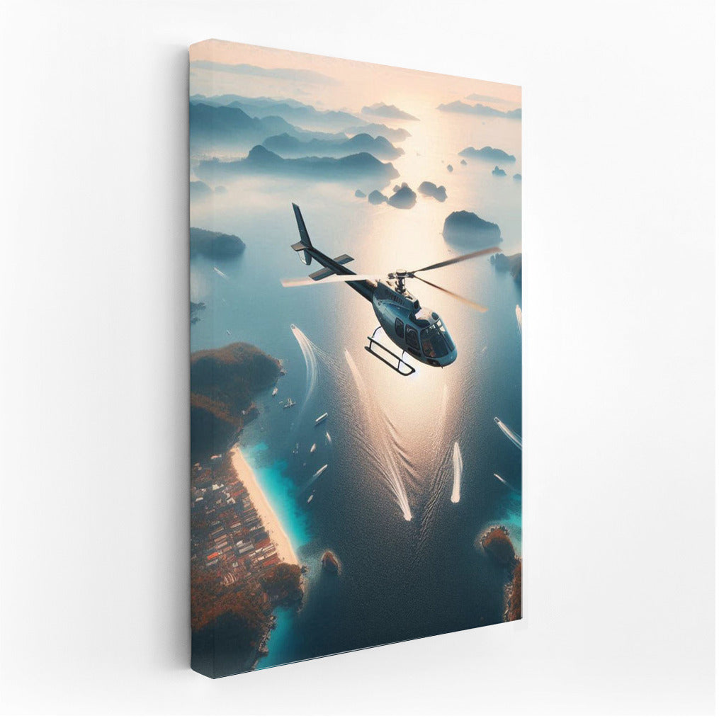 Sea Flight: Helicopters Over Sparkling Waves