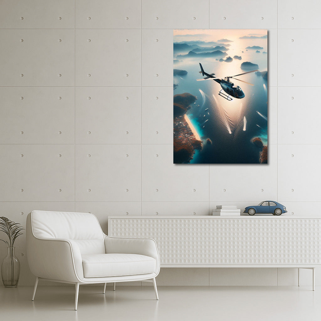 Sea Flight: Helicopters Over Sparkling Waves