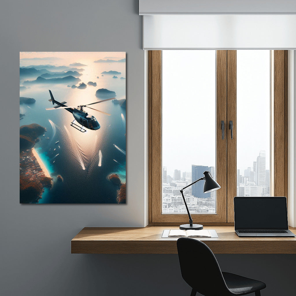 Sea Flight: Helicopters Over Sparkling Waves