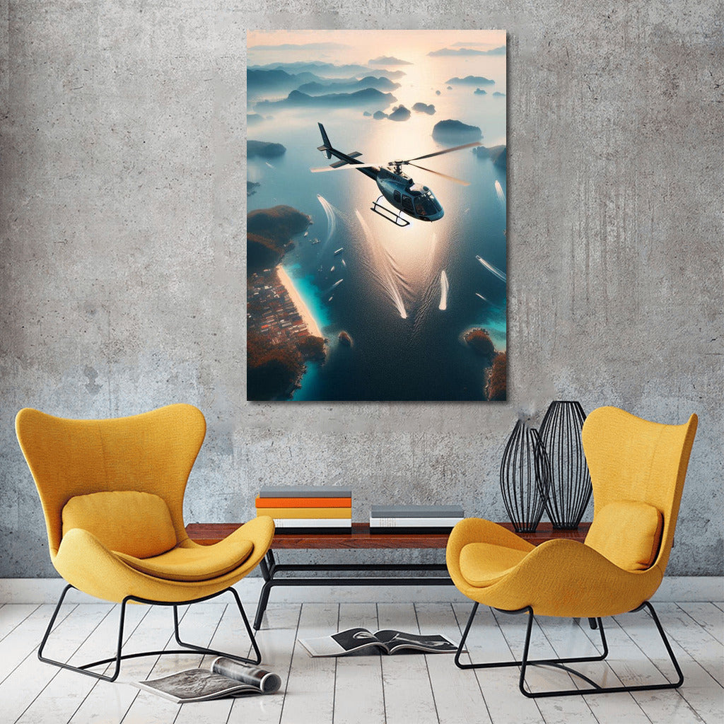 Sea Flight: Helicopters Over Sparkling Waves