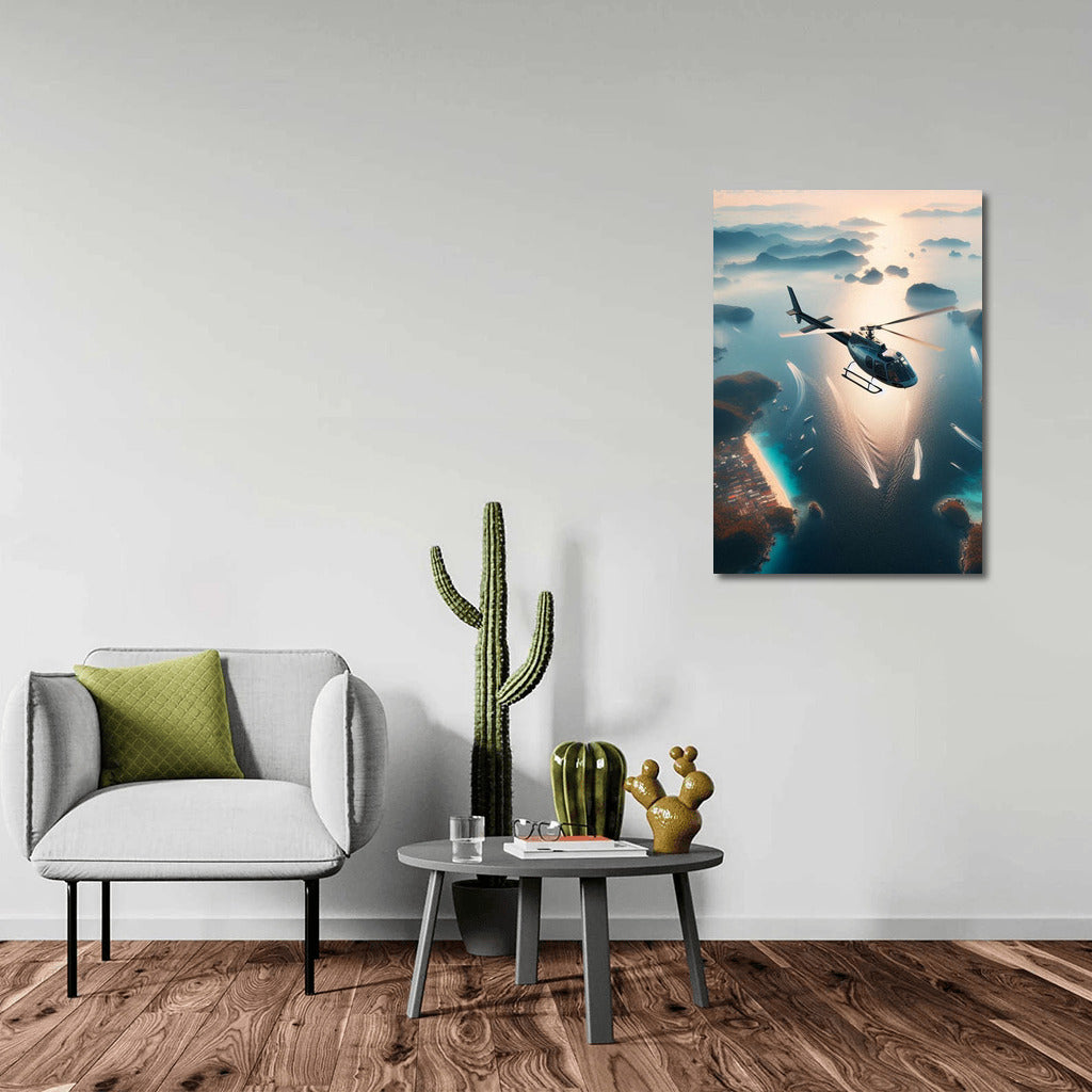 Sea Flight: Helicopters Over Sparkling Waves