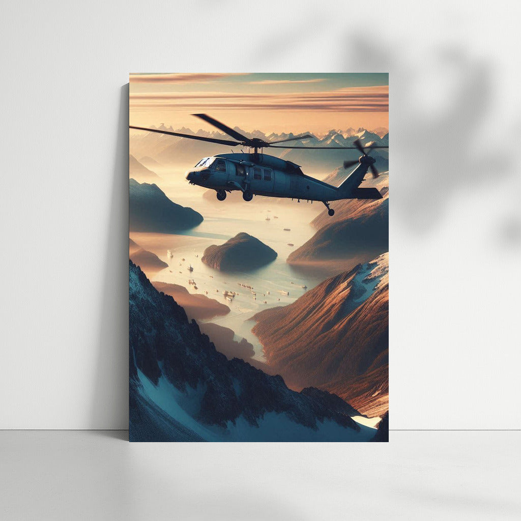 Freedom in Flight: Helicopter over Mountain Peaks