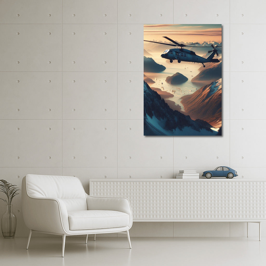 Freedom in Flight: Helicopter over Mountain Peaks