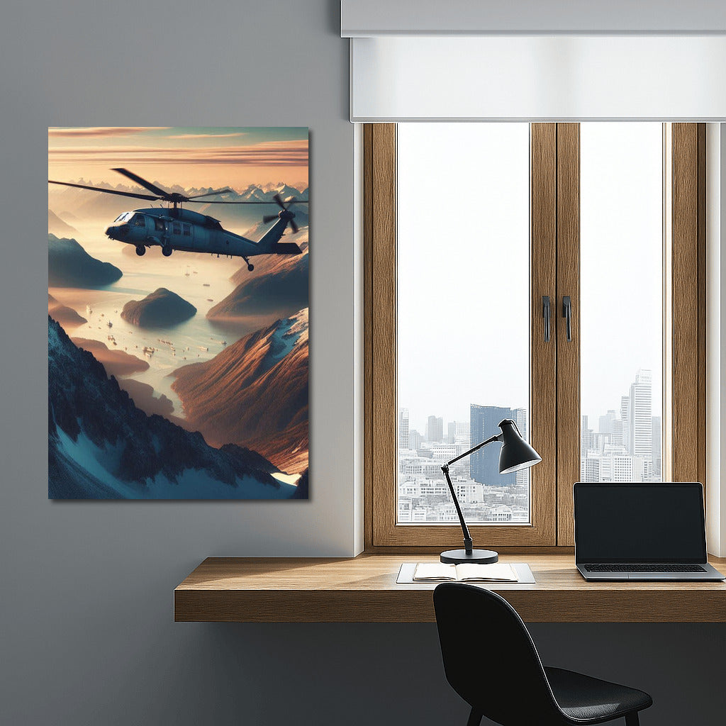 Freedom in Flight: Helicopter over Mountain Peaks