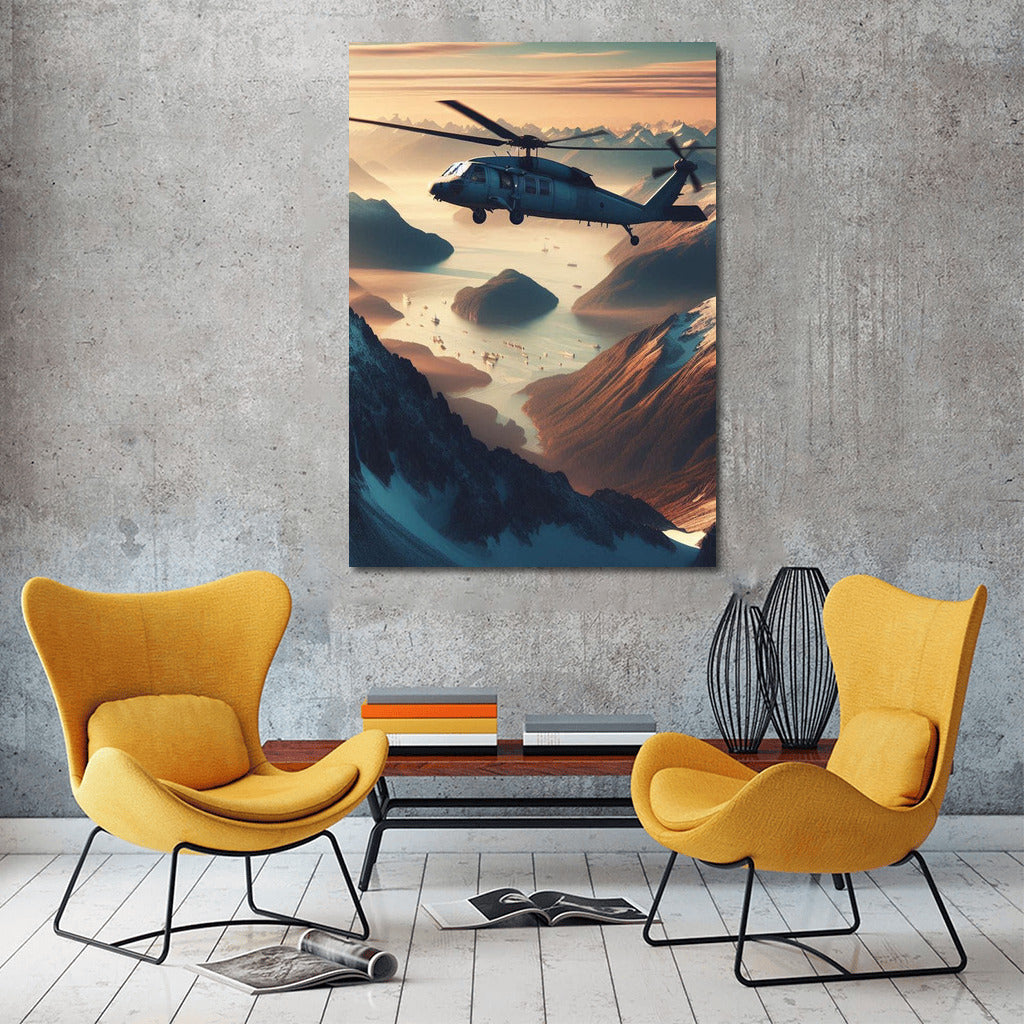 Freedom in Flight: Helicopter over Mountain Peaks