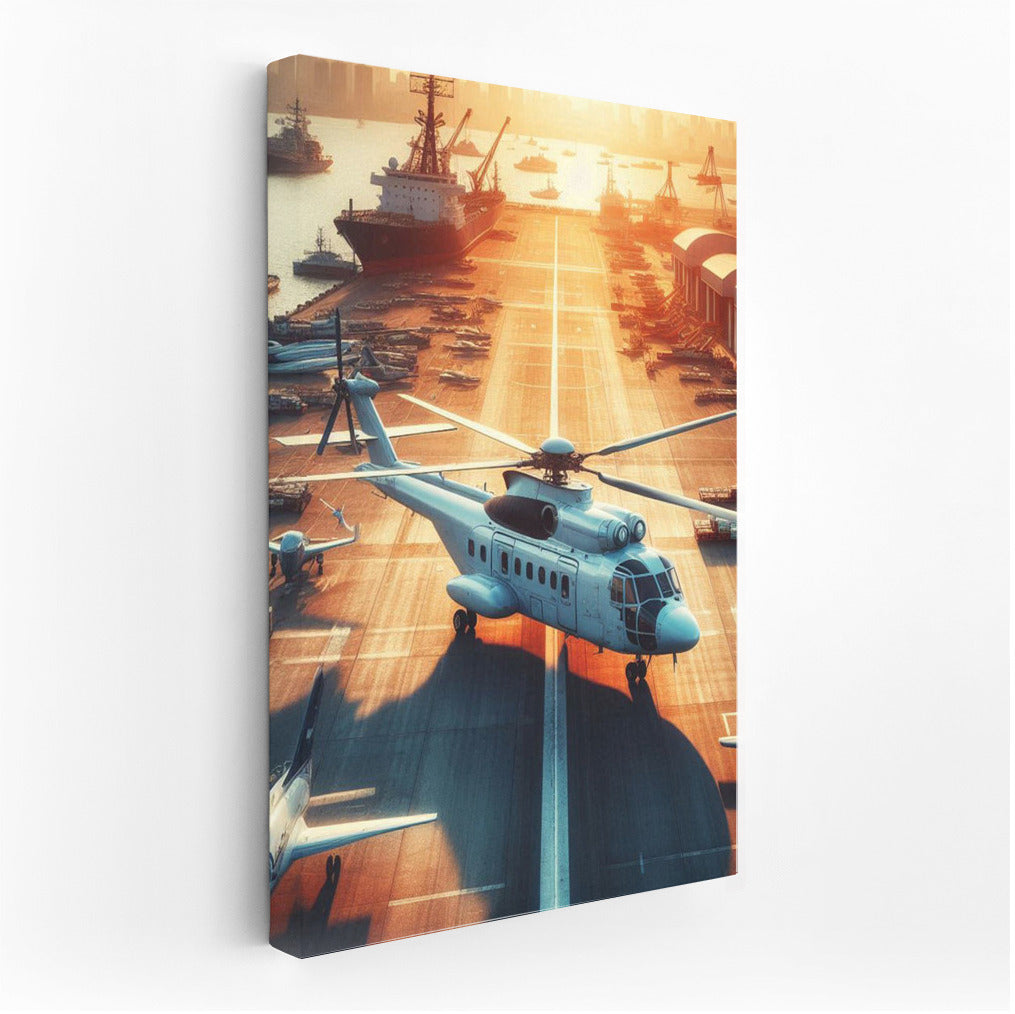 Sunset Port: Helicopters over the Sea