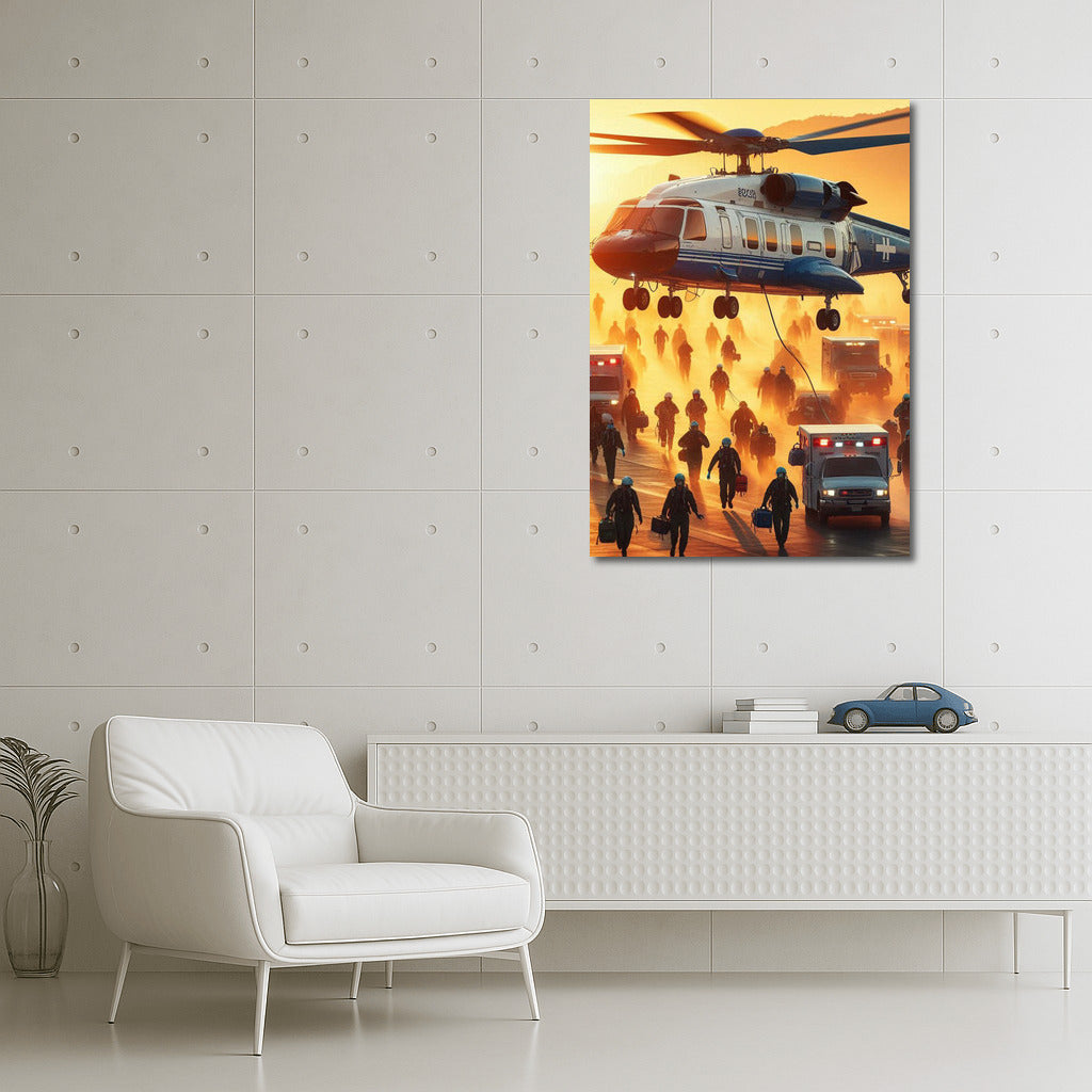 Medical Evacuation Helicopter on the Runway: Rescue from the Sky