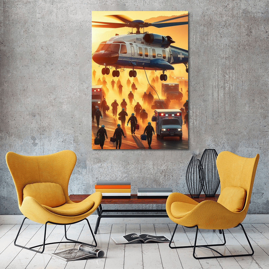 Medical Evacuation Helicopter on the Runway: Rescue from the Sky