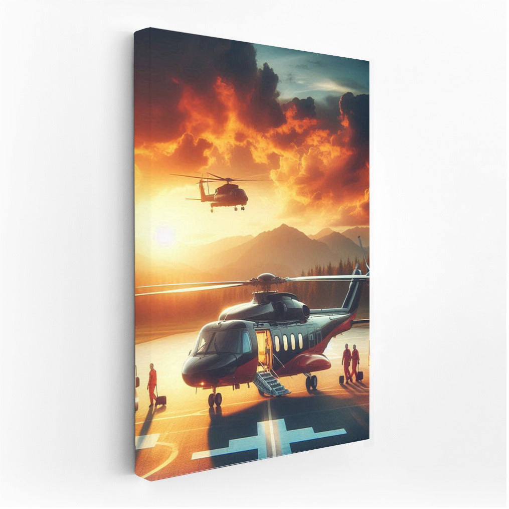 Sunset Evacuation: Medivac Helicopter Silhouettes