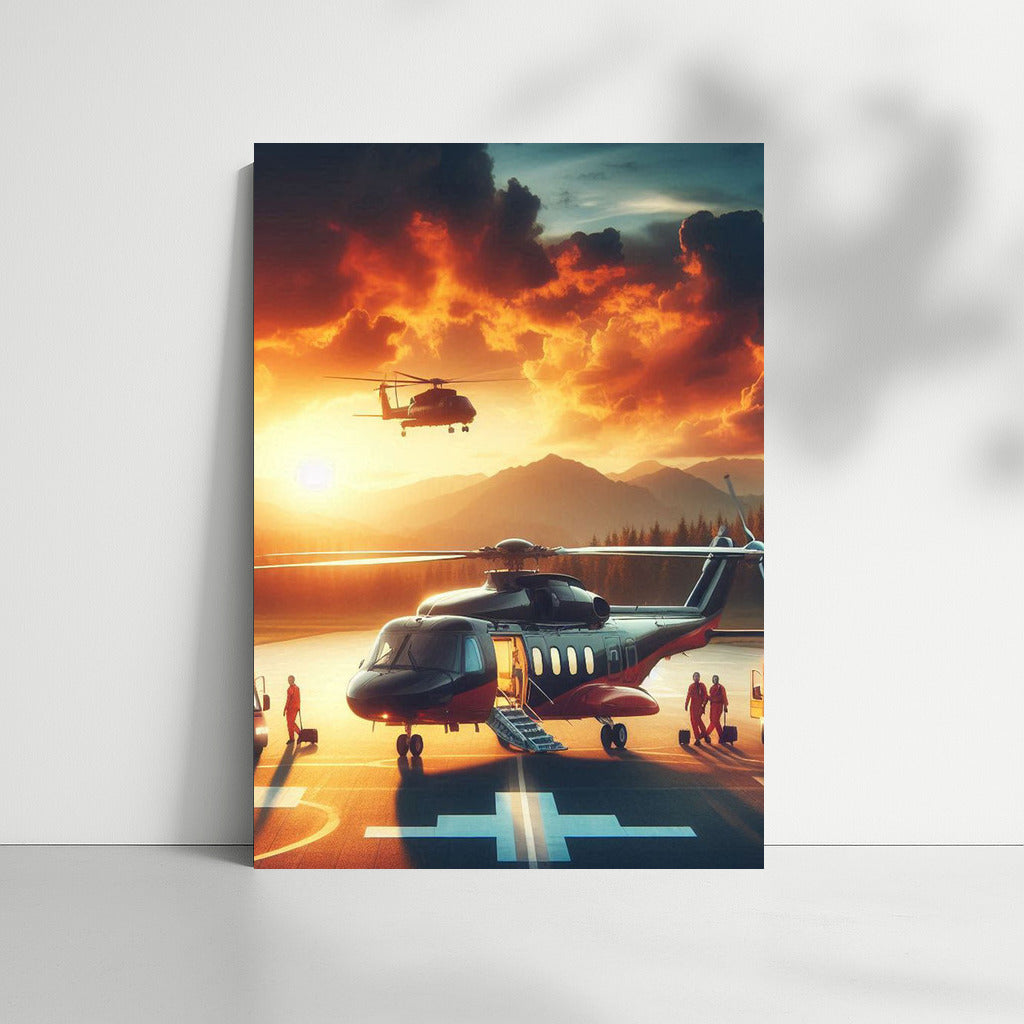 Sunset Evacuation: Medivac Helicopter Silhouettes