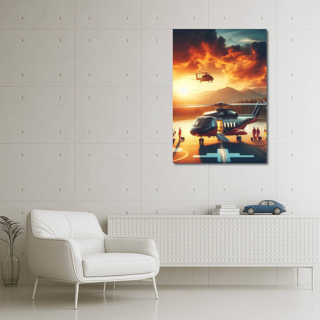 Sunset Evacuation: Medivac Helicopter Silhouettes