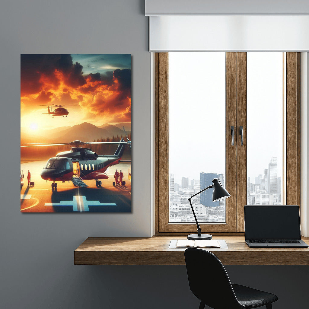 Sunset Evacuation: Medivac Helicopter Silhouettes