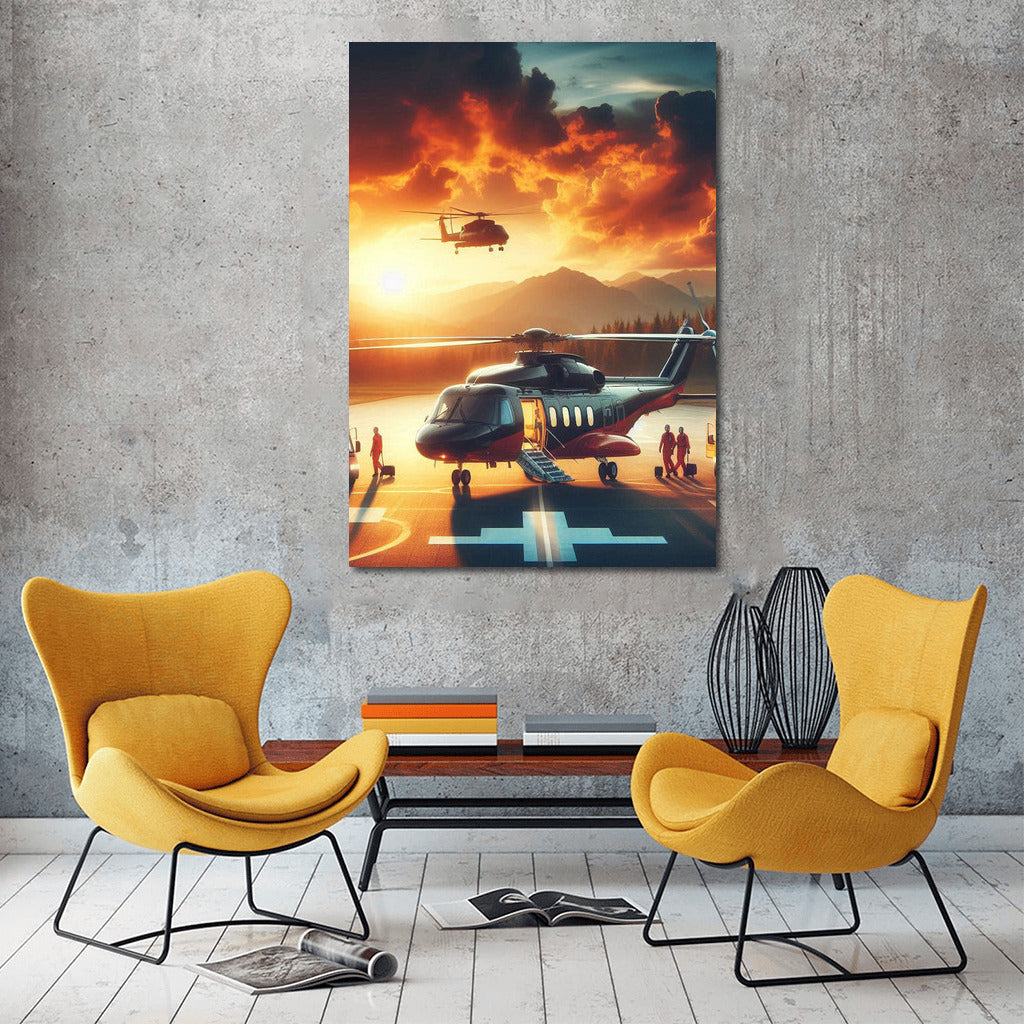 Sunset Evacuation: Medivac Helicopter Silhouettes