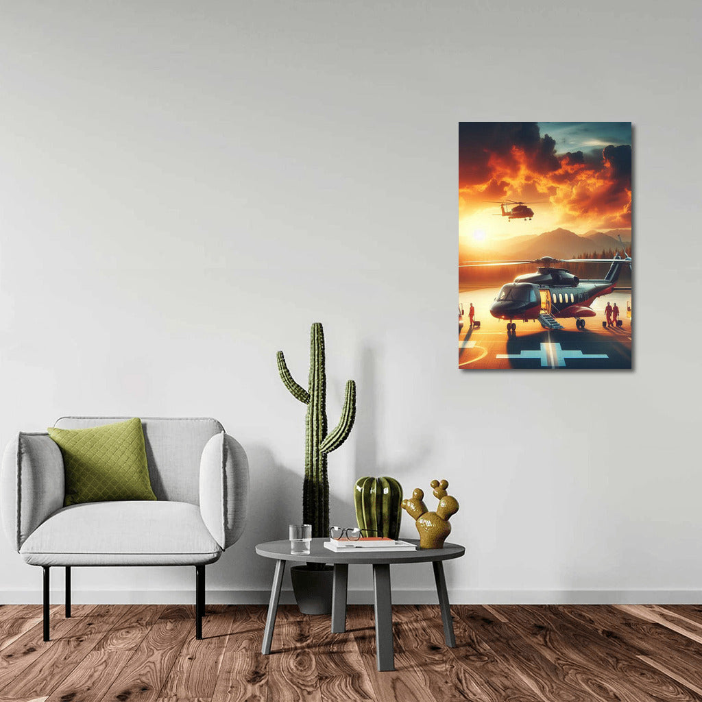 Sunset Evacuation: Medivac Helicopter Silhouettes