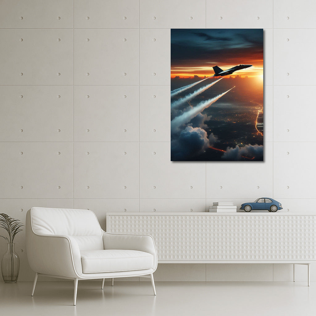 Sunset Power: Military Jet on the Runway