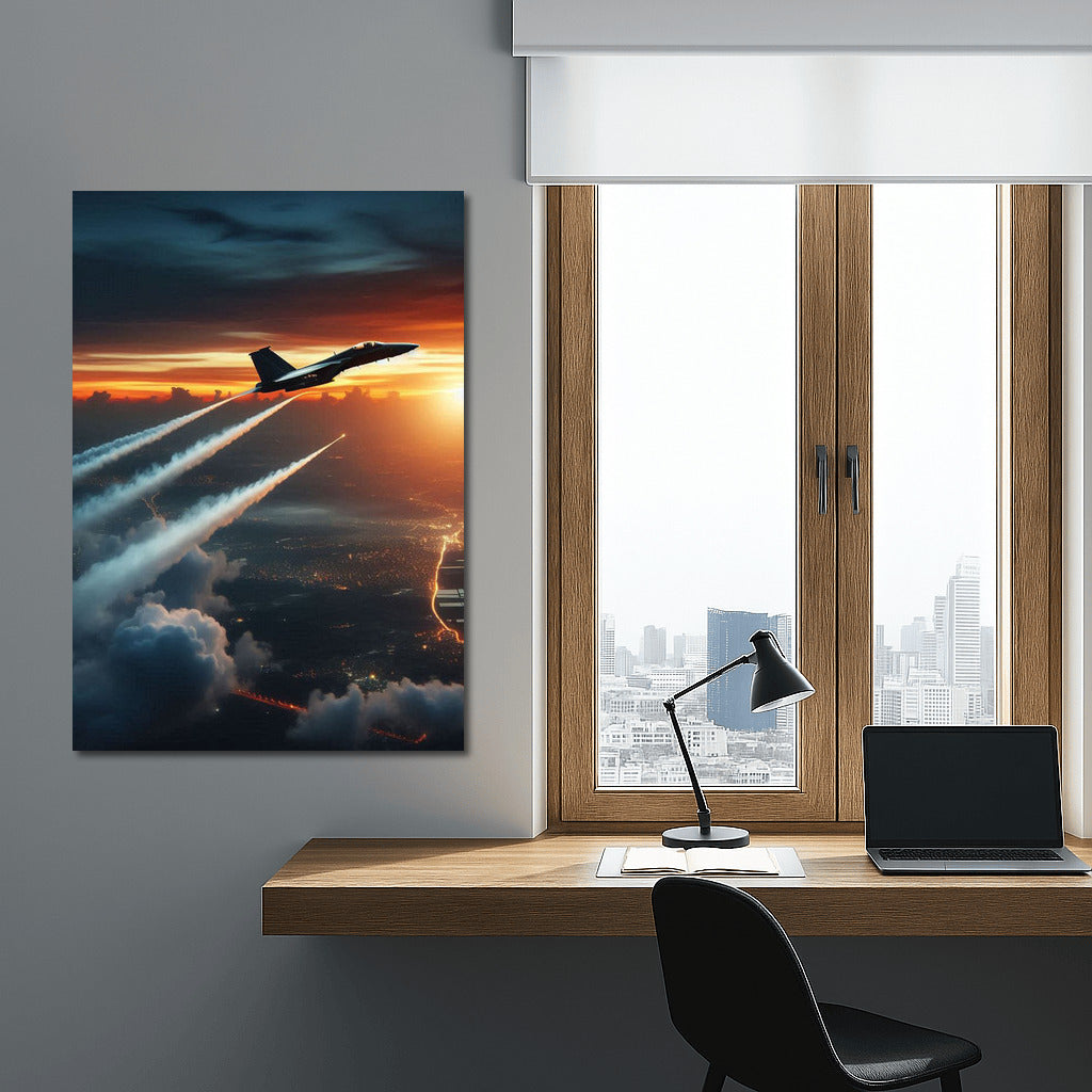 Sunset Power: Military Jet on the Runway