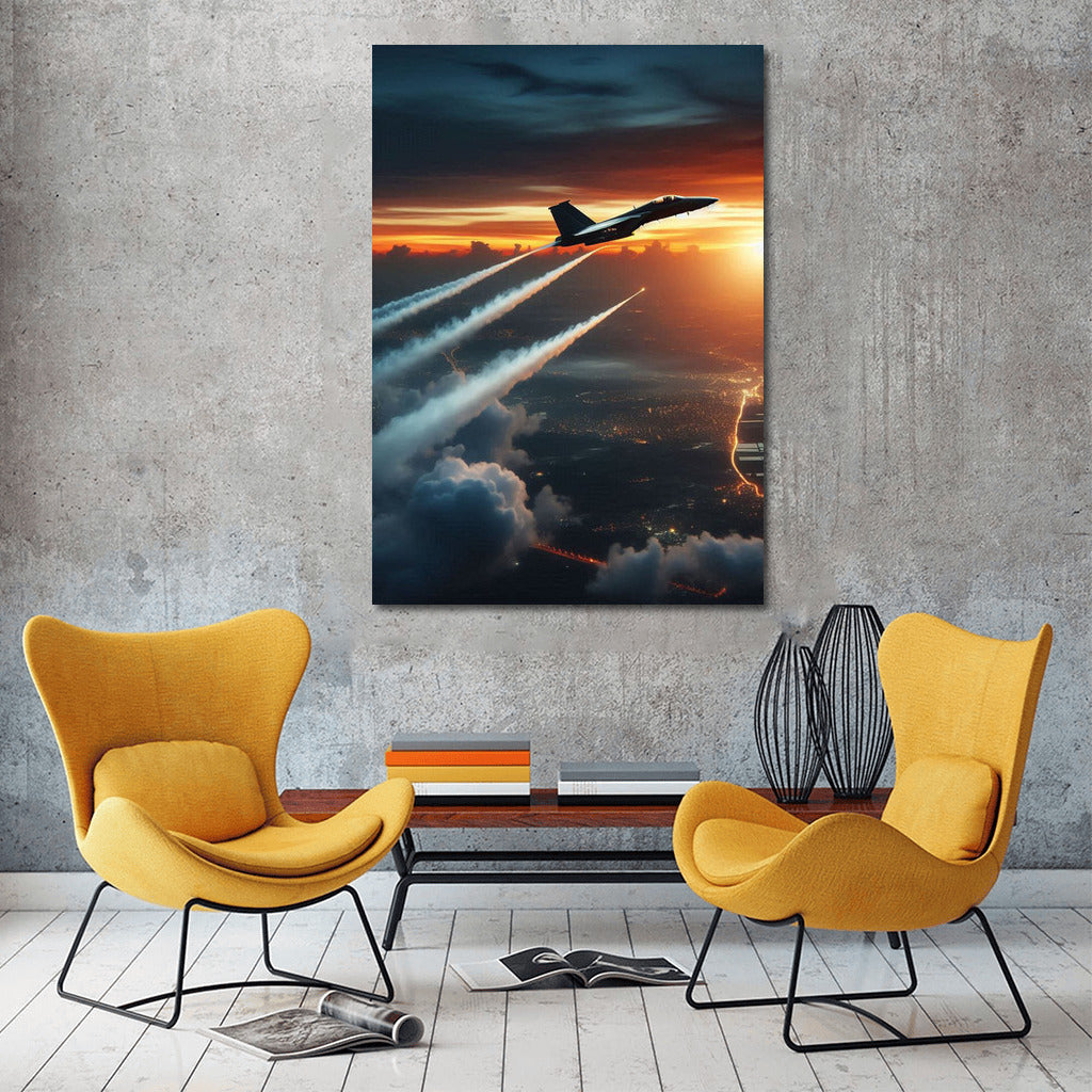 Sunset Power: Military Jet on the Runway