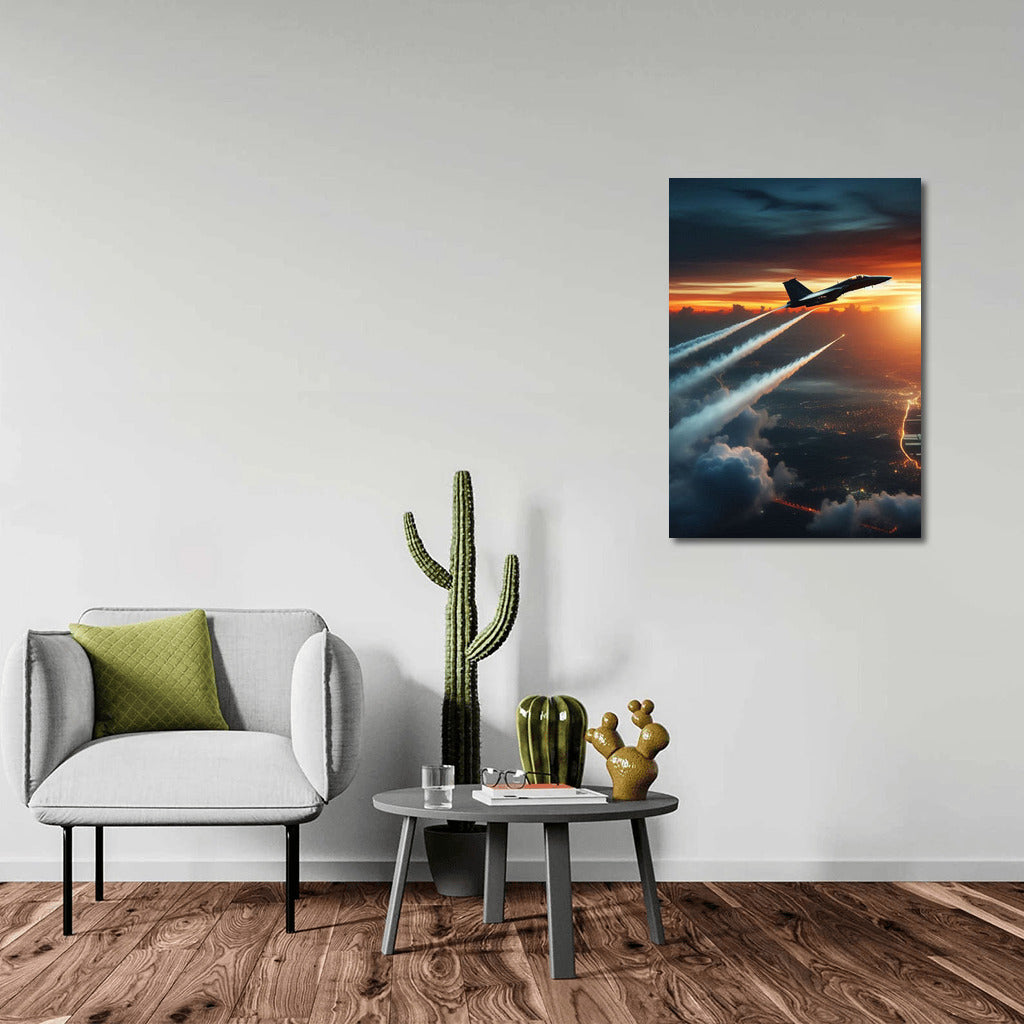 Sunset Power: Military Jet on the Runway