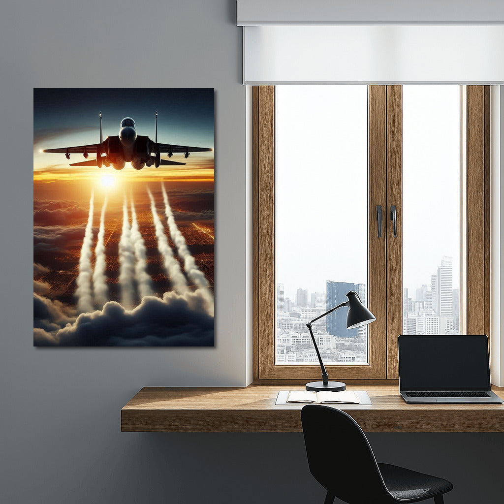 Steel Wings of Sunset: Military Jet on the Runway