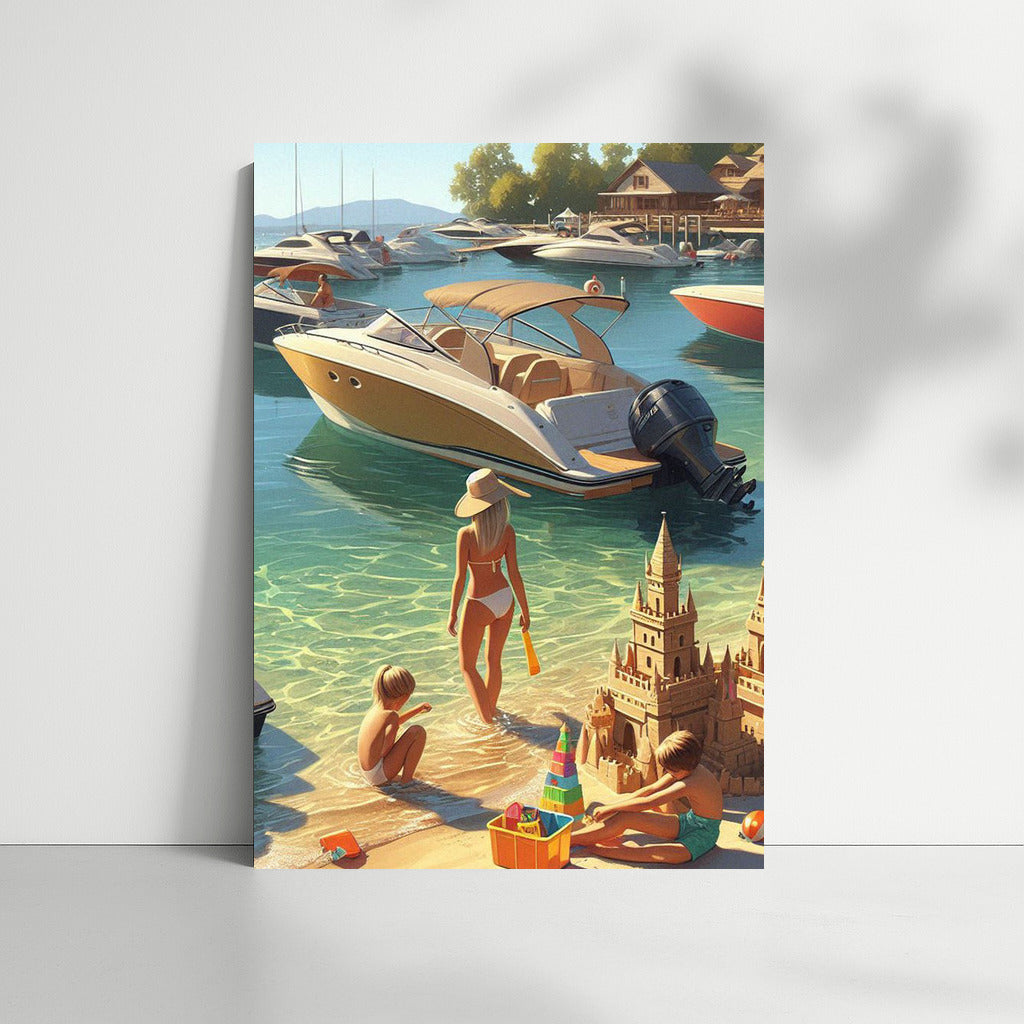 Summer Beach Motorboats: Sunny Boats and Sand Castles