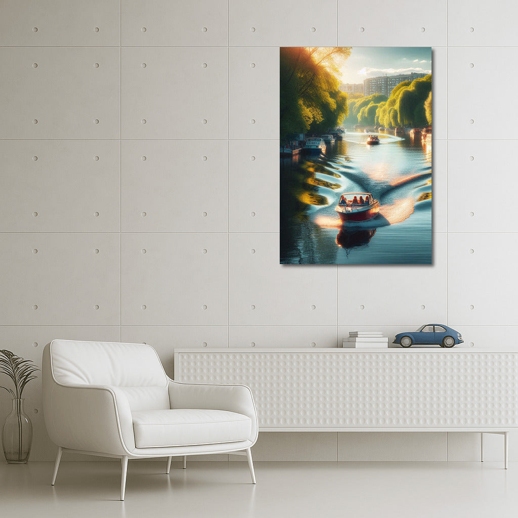 Sunset Symphony: Motorboats on the River